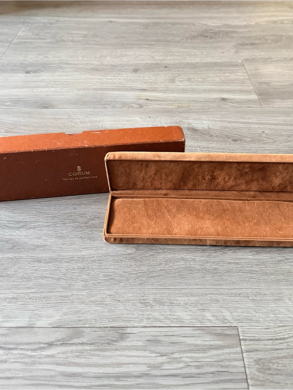 CORUM Tan Watch/Bracelet Box + Outer Box 10.30x3x1.10”